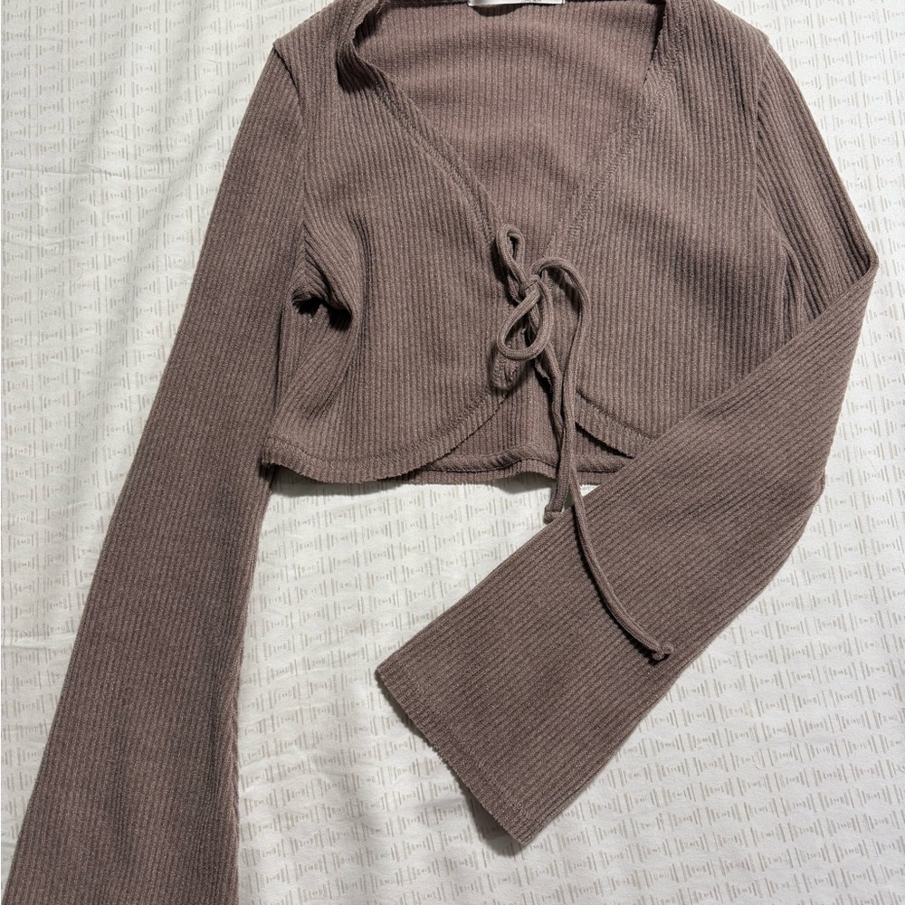 Ribbed Knit Tie-Front Cardigan